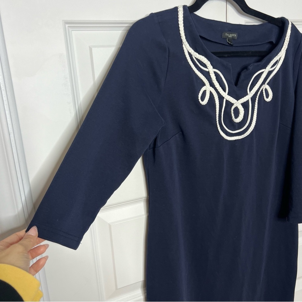 Talbots Navy Dress Large Petite Nautical Rope Trim 3/4 Sleeve - Picture 4 of 6